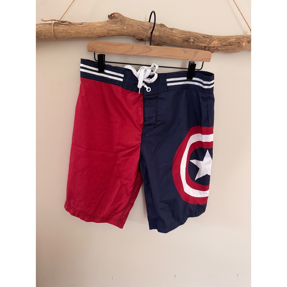 Marvel Captain America Board Shorts Mens Medium Navy Red Shield Swim Trunks